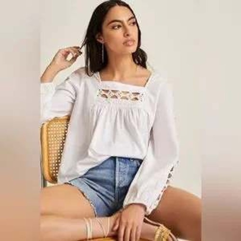 Devotion Twins White Cotton Eyelet Lace Square Neck Blouse Top Size Small - Picture 10 of 10